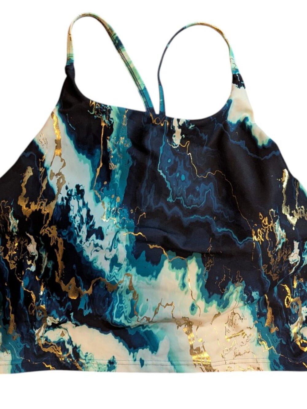 Old Navy Active Tank Top Size XL Blue Green Metallic Powersoft Long Line Bra